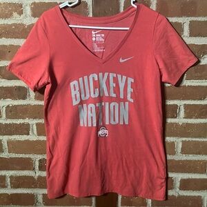 Nike Ohio State Buckeyes Shirt Women Large Red V Neck Short Sleeve Athletic Cut